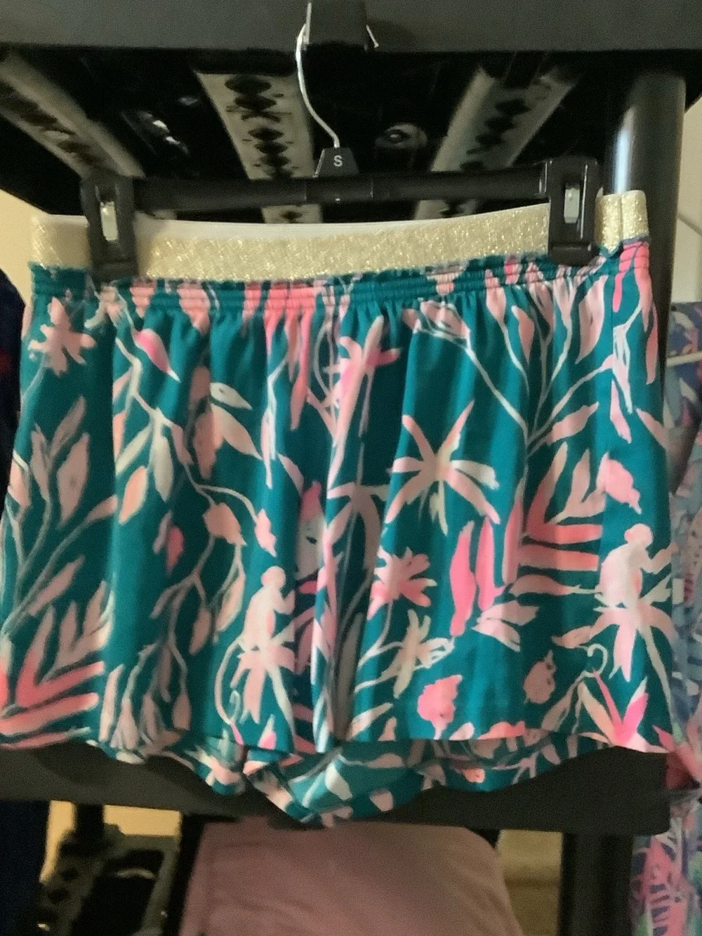 Lilly Pulitzer Teal and Pink Tropical Athletic Shorts‎